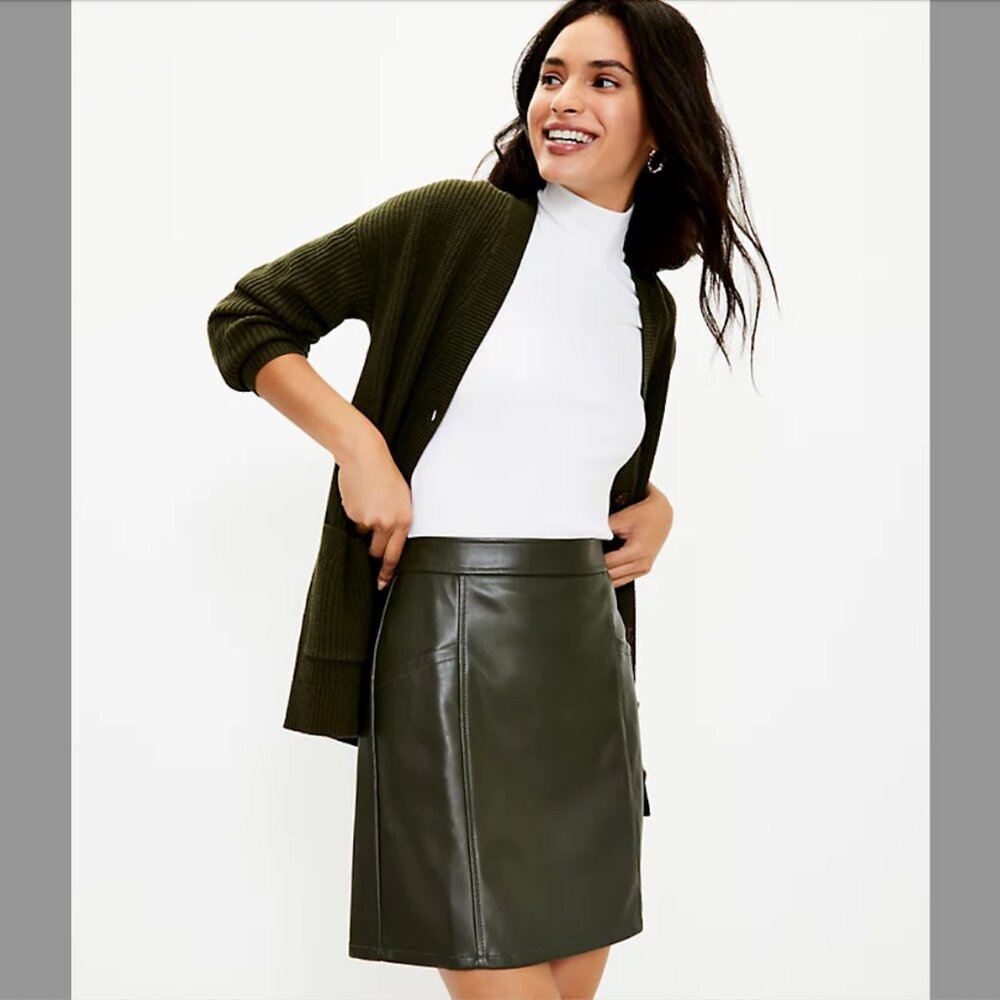 LOFT Green Faux Leather Pocket Mini Skirt NWT